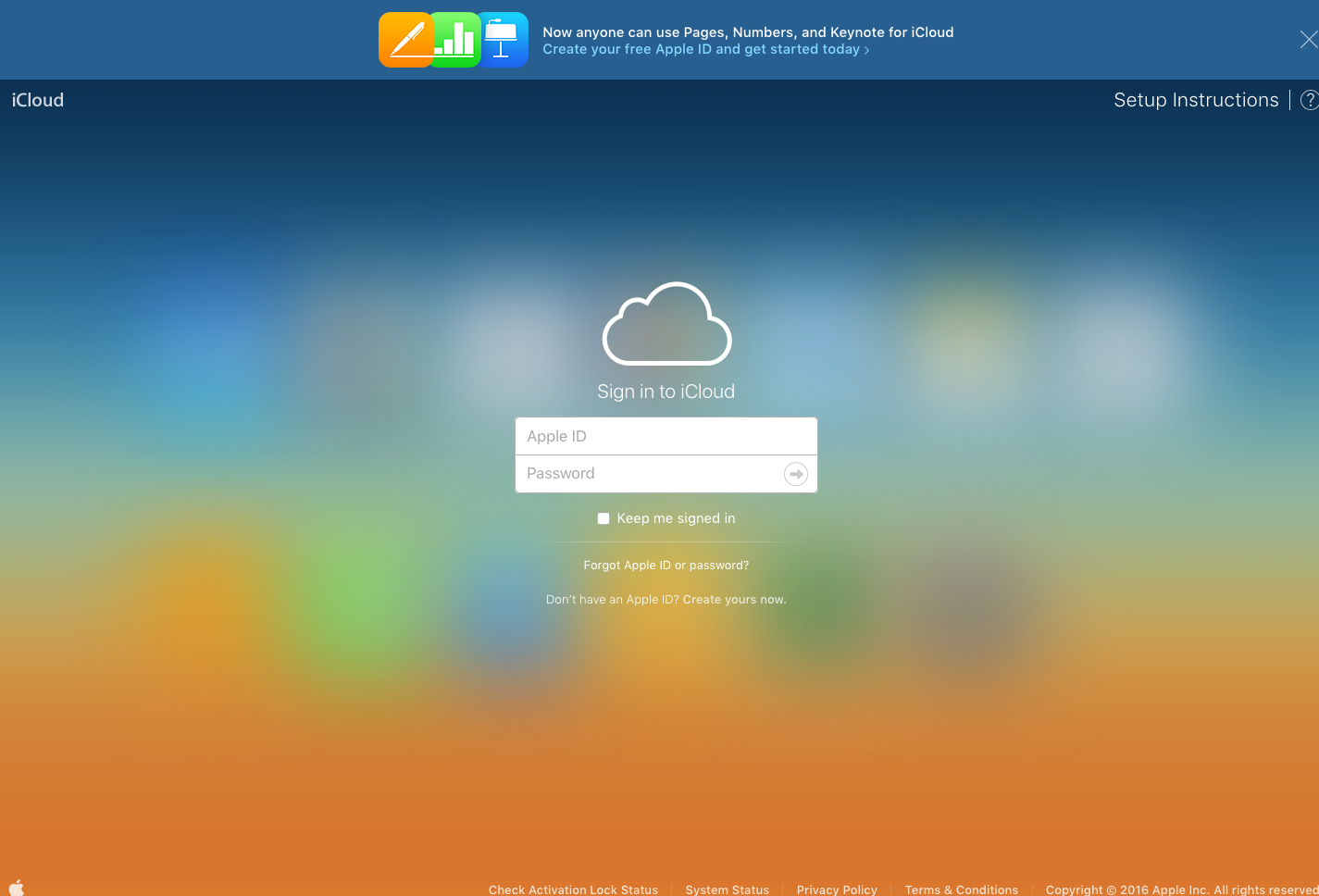 iCloud.com sign in screen