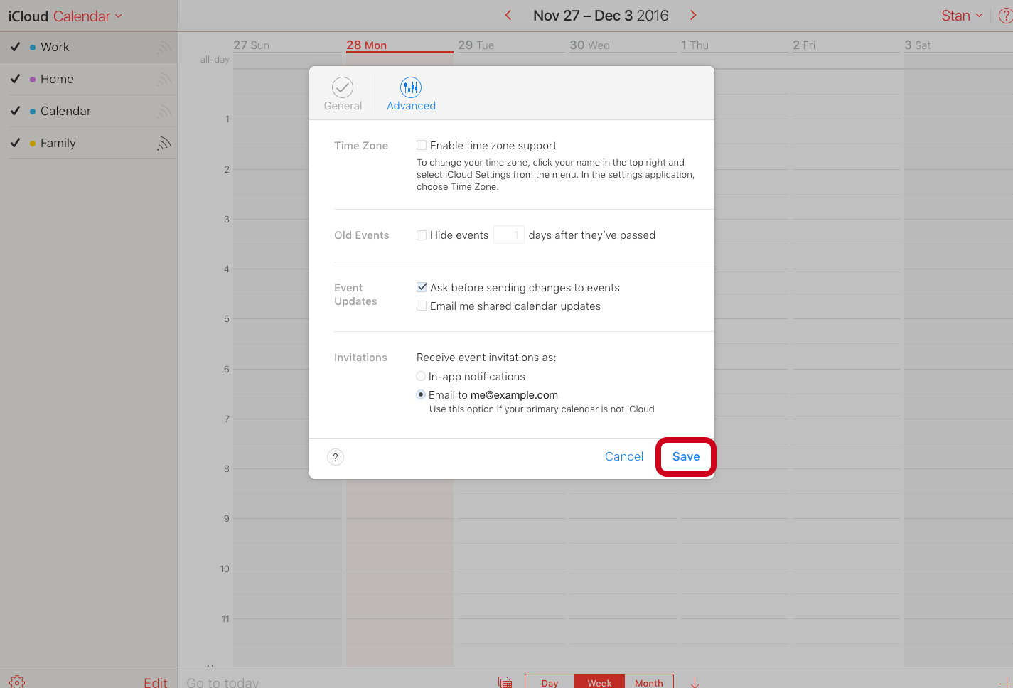 Settings of iCloud.com’s Calendar app that stop the iCloud Calendar invite spams